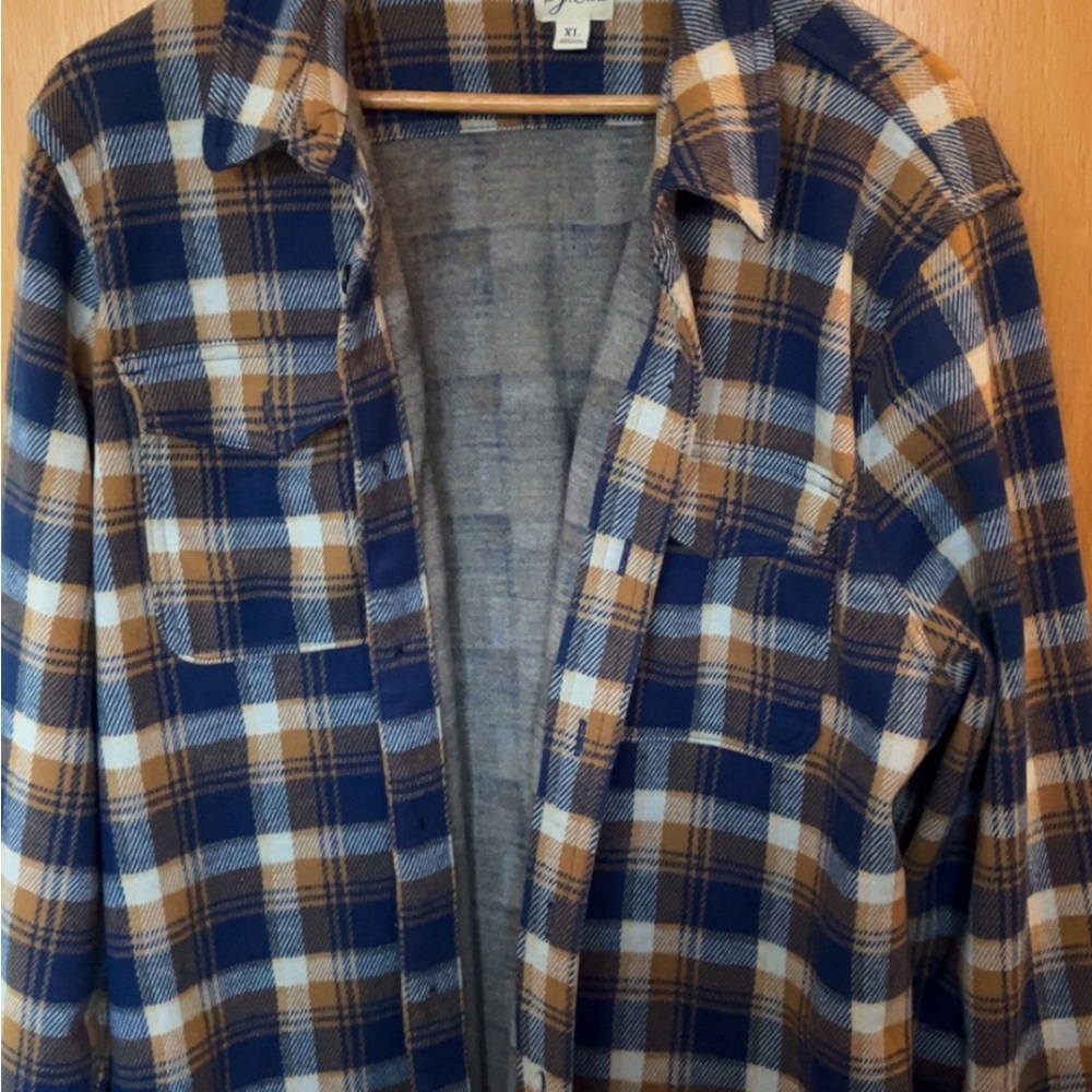 J. Crew Blue and Tan Plaid Flannel